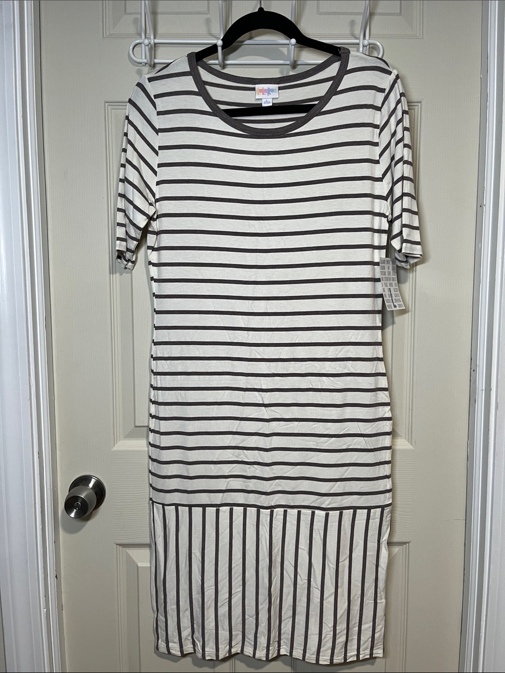 LuLaRoe Cream and Brown Striped Midi Dress